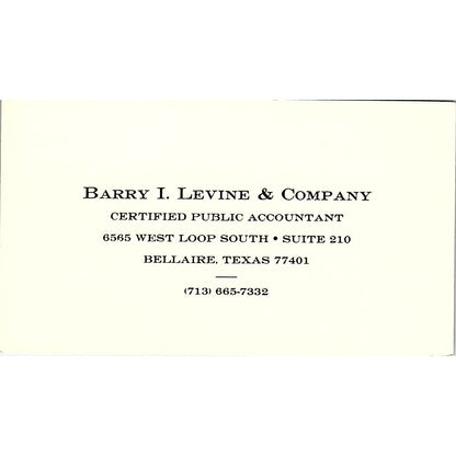 Barry I Levine & Co CPA Bellaire TX Vintage Business Card SD9-B1