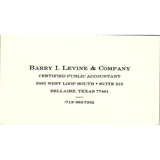 Barry I Levine & Co CPA Bellaire TX Vintage Business Card SD9-B1