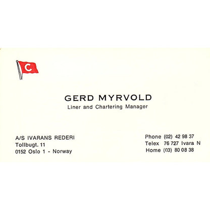 Gerd Myrvold Liner & Chartering Manager Oslo Norway Vintage Business Card SC9-B2