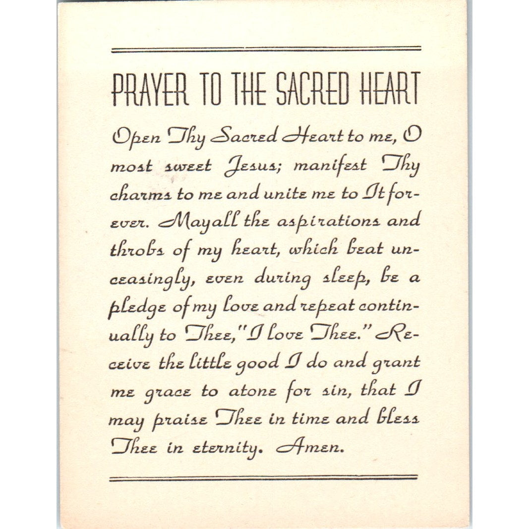 Prayer to the Sacred Heart Vintage Catholic Prayer Card TH2-PC1