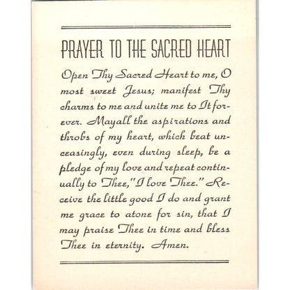 Prayer to the Sacred Heart Vintage Catholic Prayer Card TH2-PC1