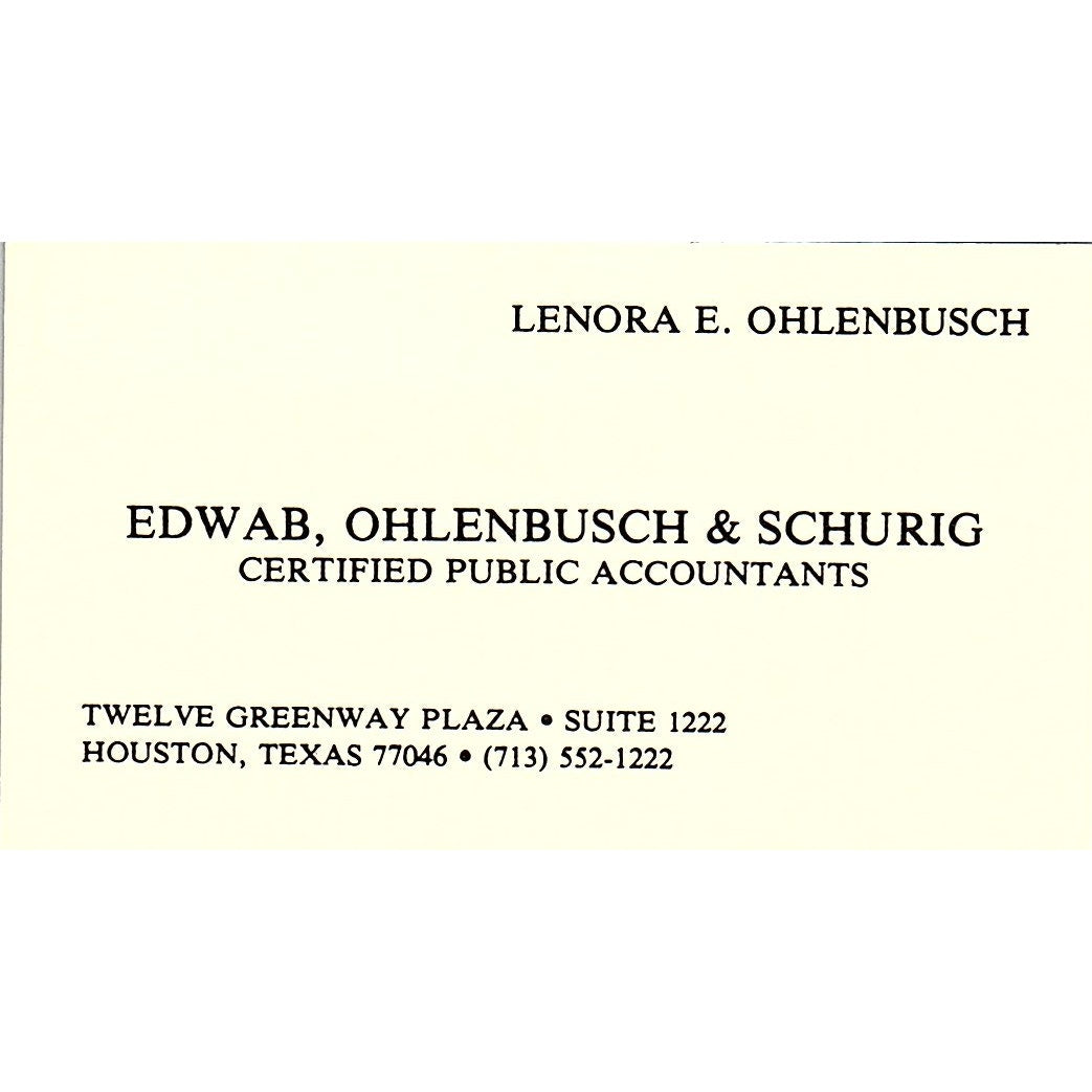 Lenora Ohlenbusch Edwab, Ohlenbusch & Shurig CPA Houston TX Business Card SD9-B1