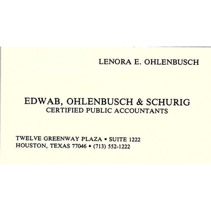 Lenora Ohlenbusch Edwab, Ohlenbusch & Shurig CPA Houston TX Business Card SD9-B1