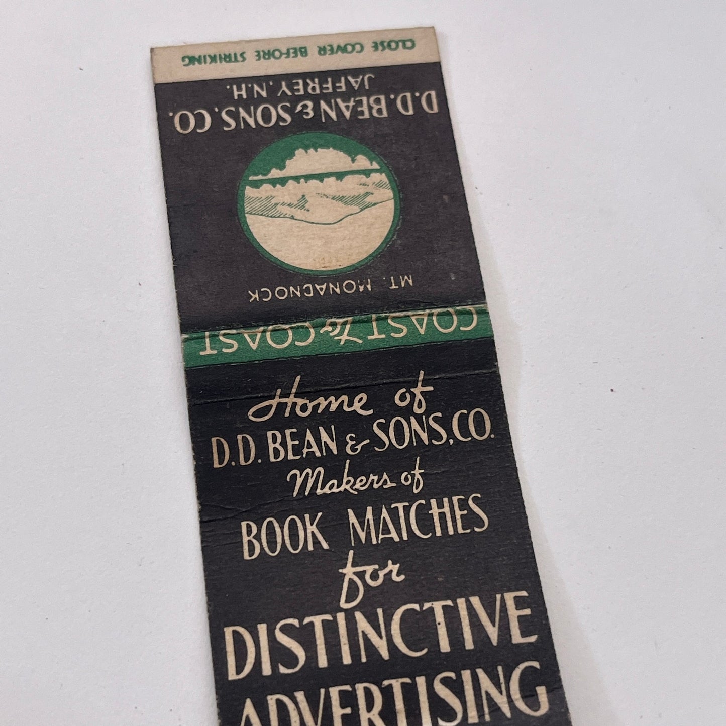 Mt. Monadnock D.D. Bean & Sons Jaffrey NH Vintage Matchbook Cover TB8-MB-11