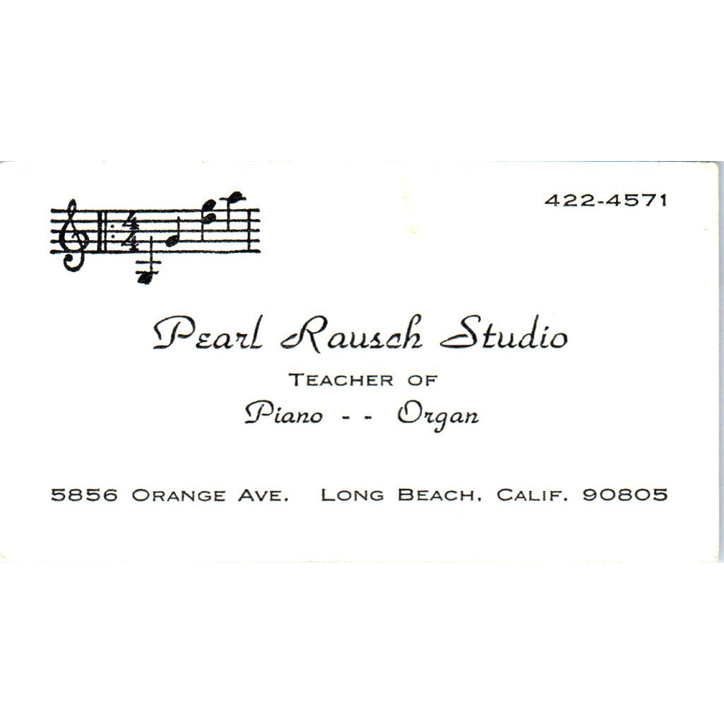 Pearl Rausch Studio Piano Organ Teacher Long Beach Vintage Business Card SD8-B20
