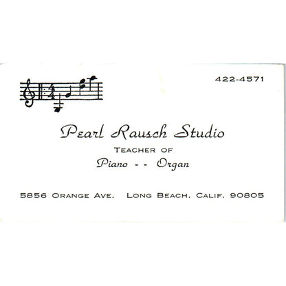 Pearl Rausch Studio Piano Organ Teacher Long Beach Vintage Business Card SD8-B20