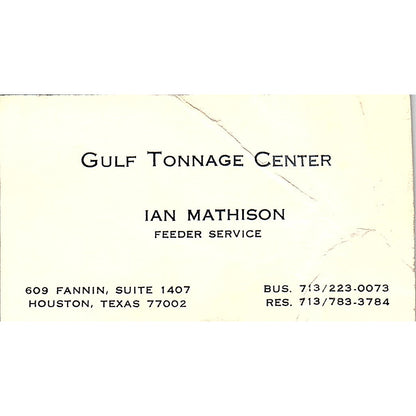 Gulf Tonnage Center Ian Mathison Houston Vintage Business Card SE5-B2
