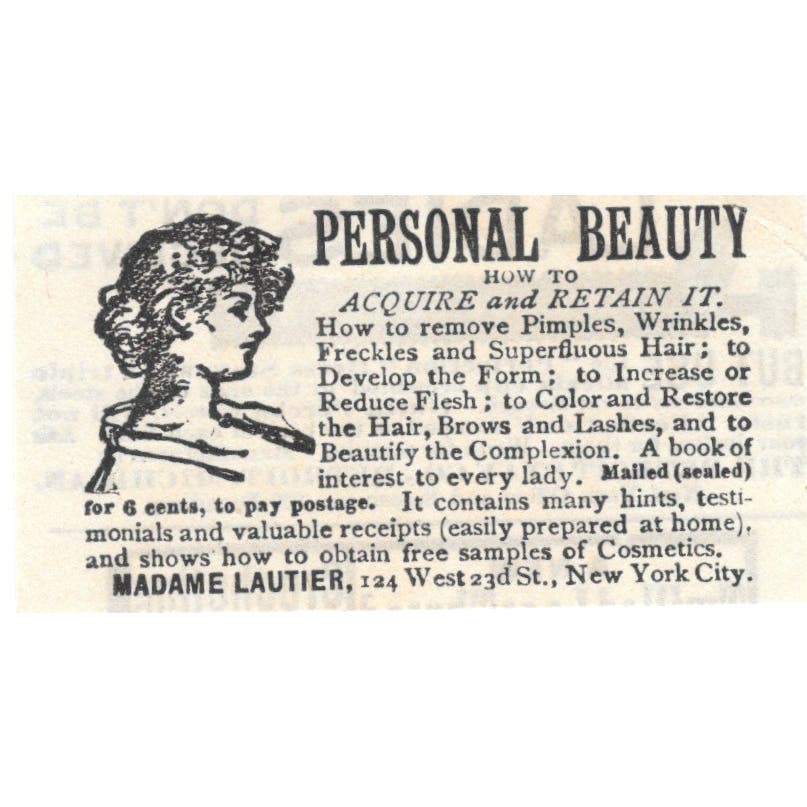 Madame Lautier Personal Beauty New York City c1890 Victorian Ad AE8-CH11
