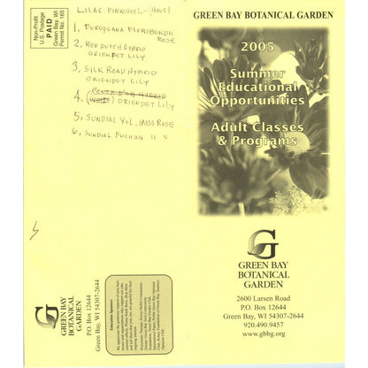 Vtg Green Bay Botanical Garden Summer Classes Fold Out Travel Brochure TF4-B1