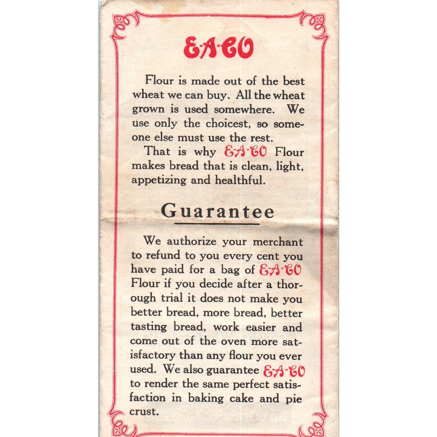 Vintage Eago Flour Fold Out Recipe Leaflet Brochure AE2