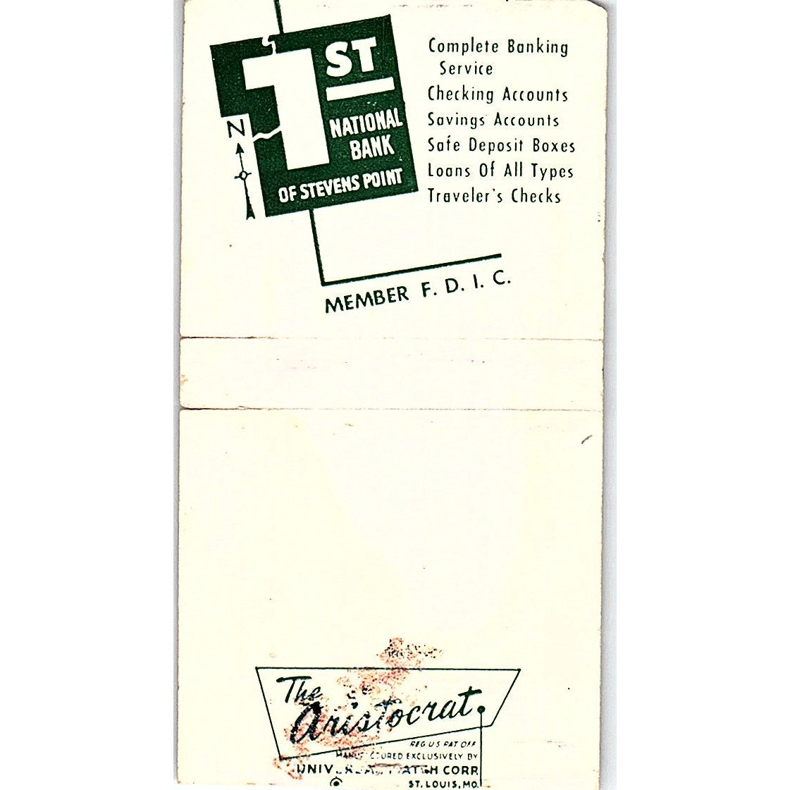 1953 First National Bank of Stevens Point WI 70th Anny Matchbook Cover SC7-Y3