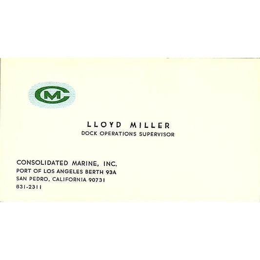 Lloyd Miller Consolidated Marine Inc San Pedro CA Vintage Business Card SD9-B9