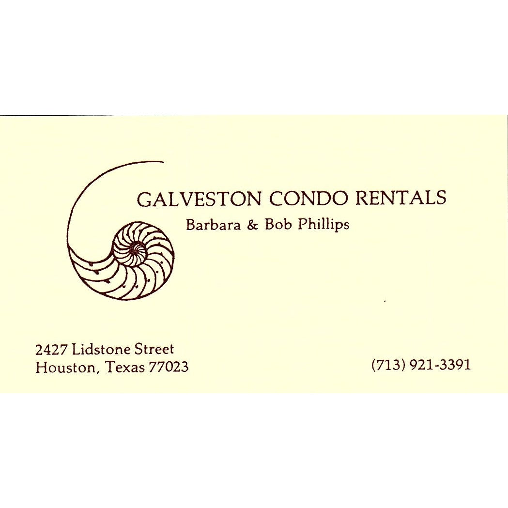 Barbara & Bob Phillips Galveston Condo Rentals Houston TX Business Card SE3-B15