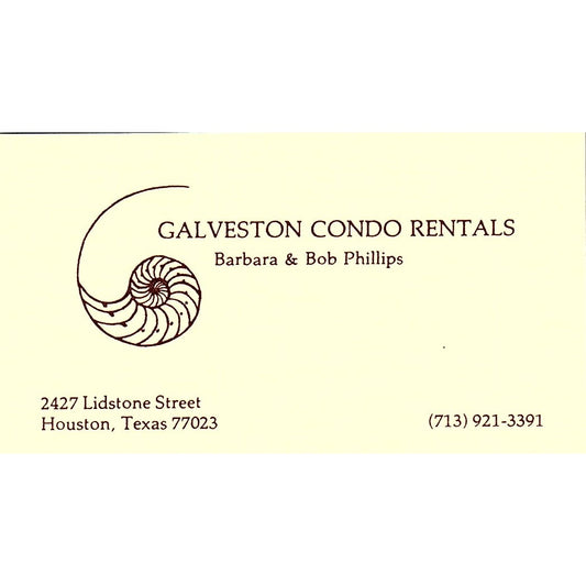 Barbara & Bob Phillips Galveston Condo Rentals Houston TX Business Card SE3-B15