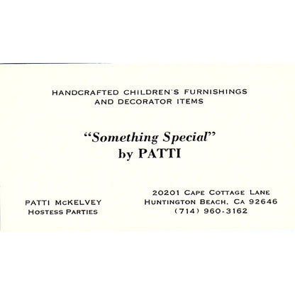 Something Special by PATTI McKelvey Huntington Beach CA Business Card SF3-B2
