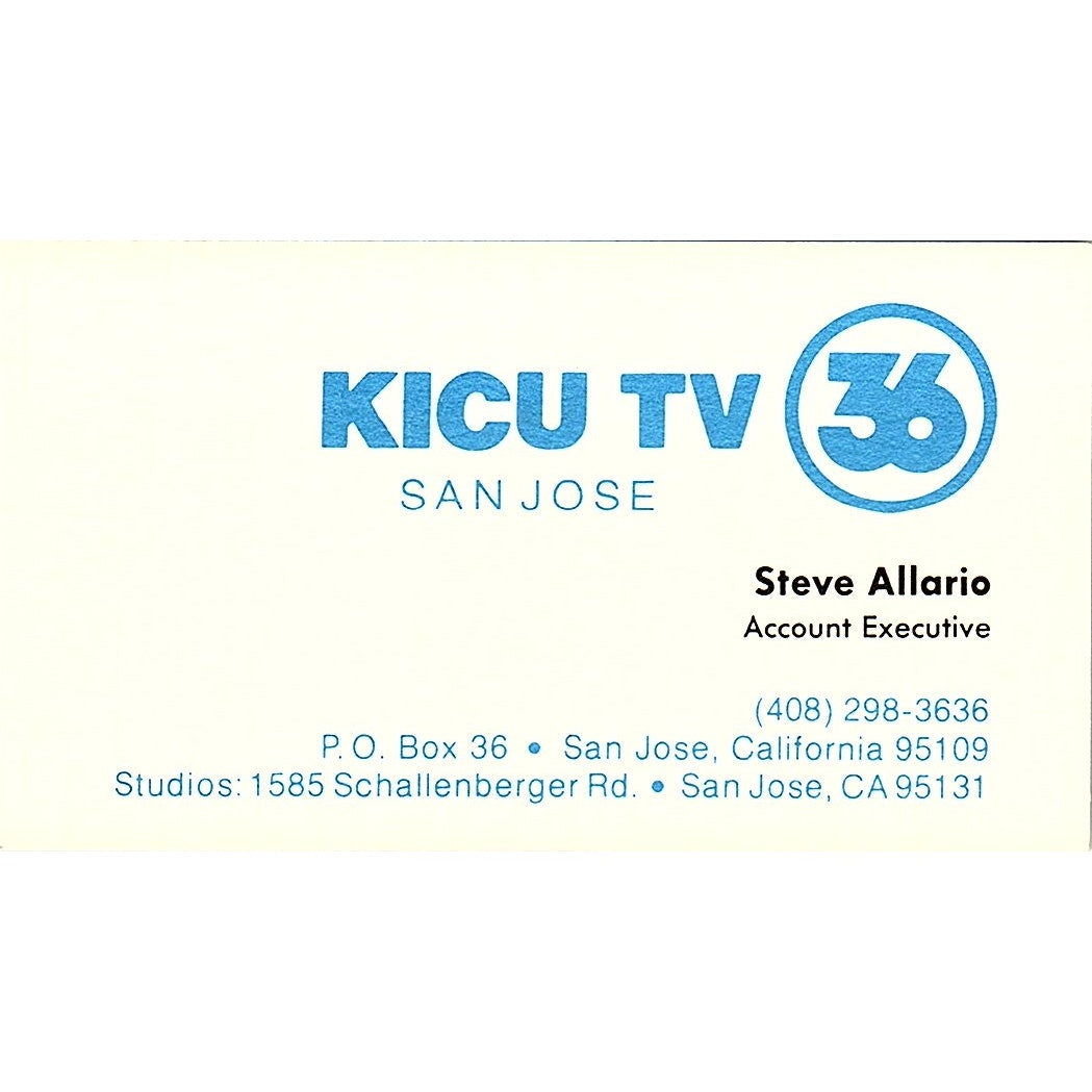 Steve Allario KICU TV 36 San Jose CA Vintage Business Card SD9-B10