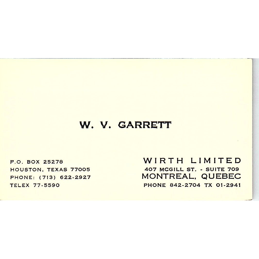 Wirth Limited W.V Garrett  Houston Texas  Vintage Business Card SB4-B9