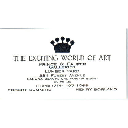 Prince & Pauper Galleries Laguna Beach Cummins Borland Vtg Business Card SD4-B4