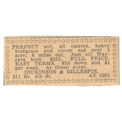 Dickinson & Gillespie Sod So. 4th St. 1935 Minneapolis Journal Ad AE7-H3
