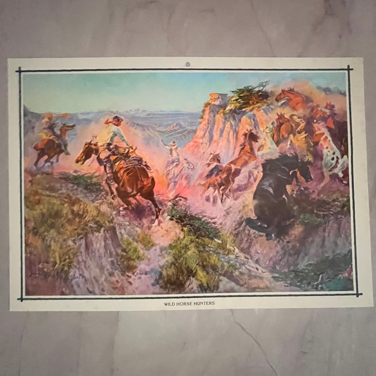 1979 Wild Horse Hunters Western Cowboy Scene 7.75x11" Art Print V23