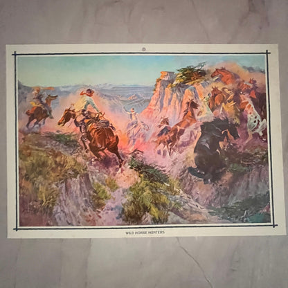 1979 Wild Horse Hunters Western Cowboy Scene 7.75x11" Art Print V23