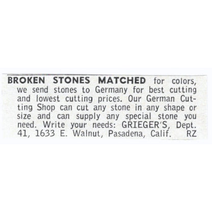 Grieger's Broken Stones Matched Lapidary Pasadena CA 1964 Magazine Ad AB6-LJS5