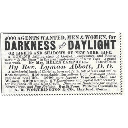 Darkness & Daylight Book Agents A.D. Worthington Hartford CT c1890 Ad AE8-CH11