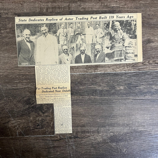 Astor Trading Post Replica Dedicated Near Duluth 1935 Newspaper Article V1-9