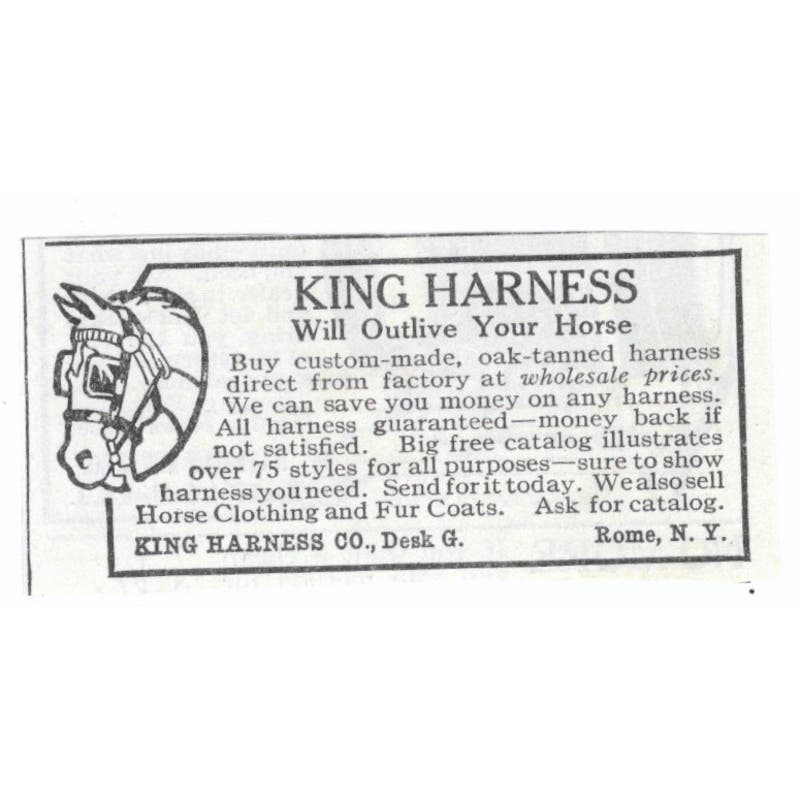 King Harness Co Rome NY Horses 1913 Magazine Advertisement AE7-N8