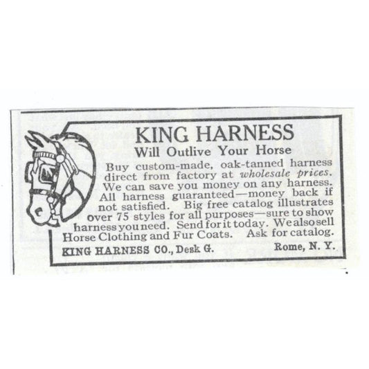 King Harness Co Rome NY Horses 1913 Magazine Advertisement AE7-N8