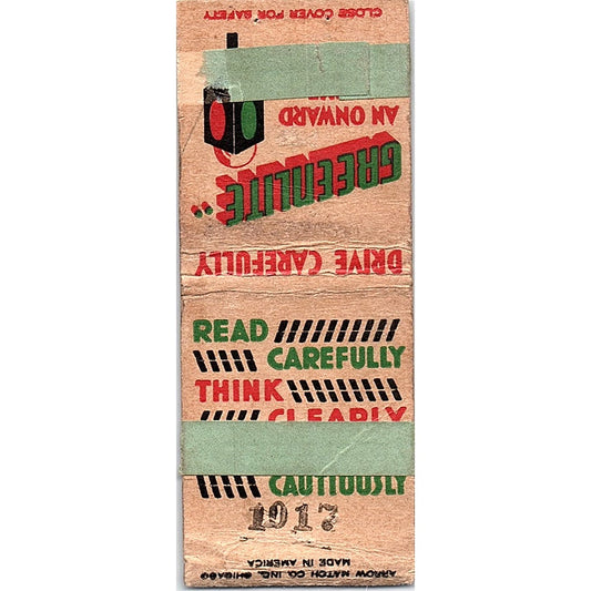 1938 Greenlite Motor Vehicle Info Harold S. Theobald Sheboygan Matchbook SF3-Y3