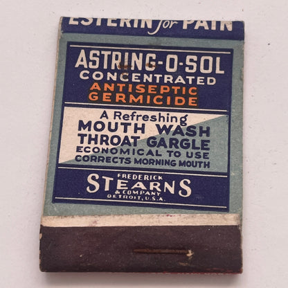 Stearns & Co Zymole Trokeys Astring-O-Sol Vintage Matchbook Cover TB8-MB2-8