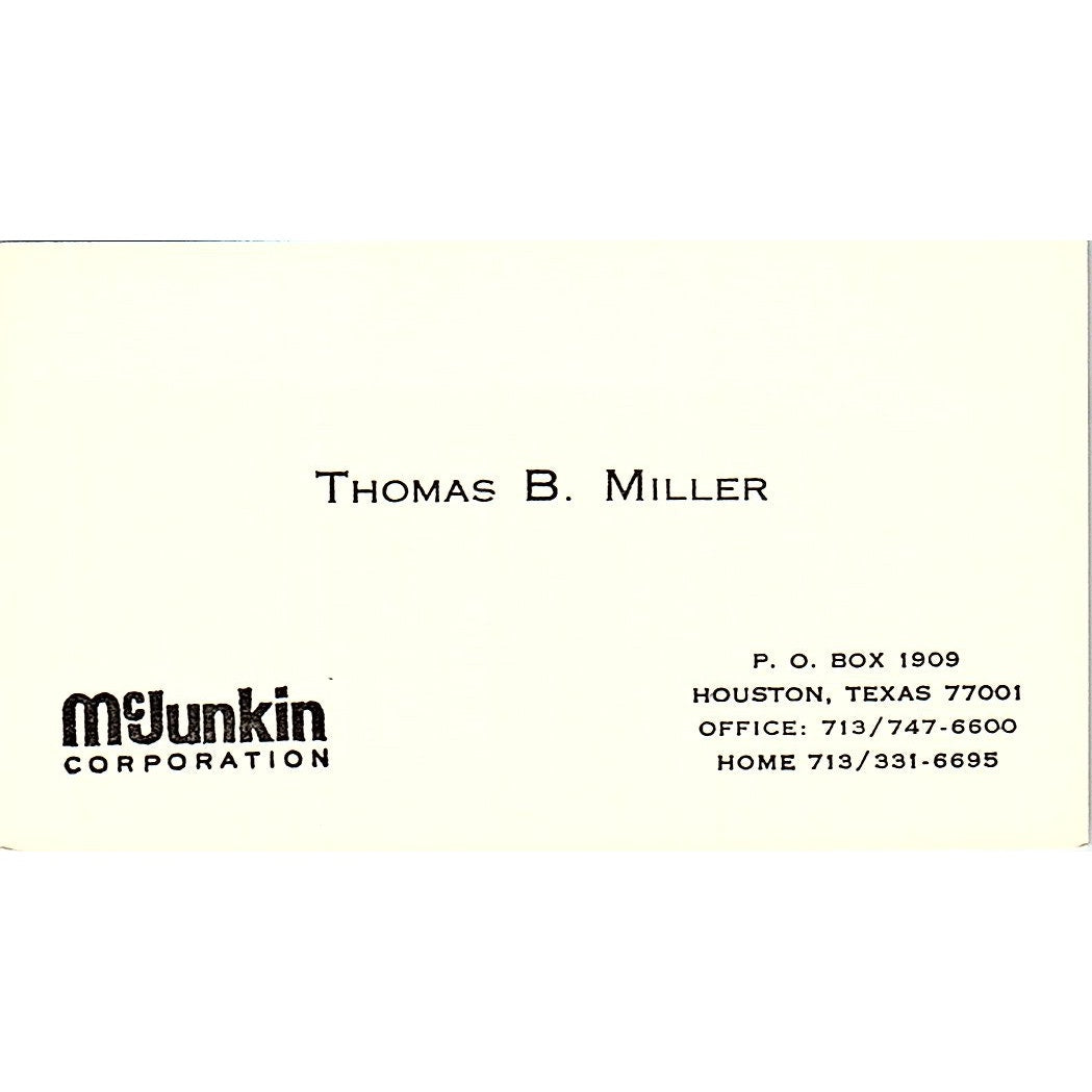 Mc Junkin Thomas B Miller Houston Texas Vintage Business Card SB4-B9