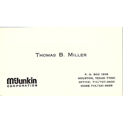 Mc Junkin Thomas B Miller Houston Texas Vintage Business Card SB4-B9