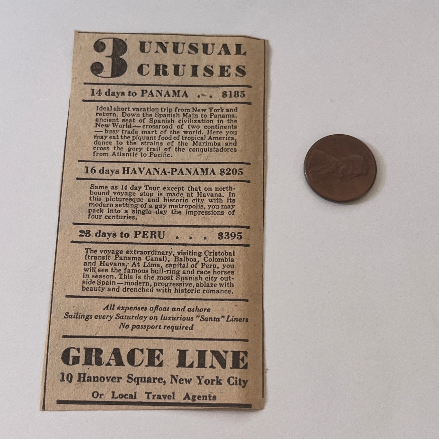Grace Line 3 Unusual Cruises New York NY 1931 Newspaper Ad SAG4-S13