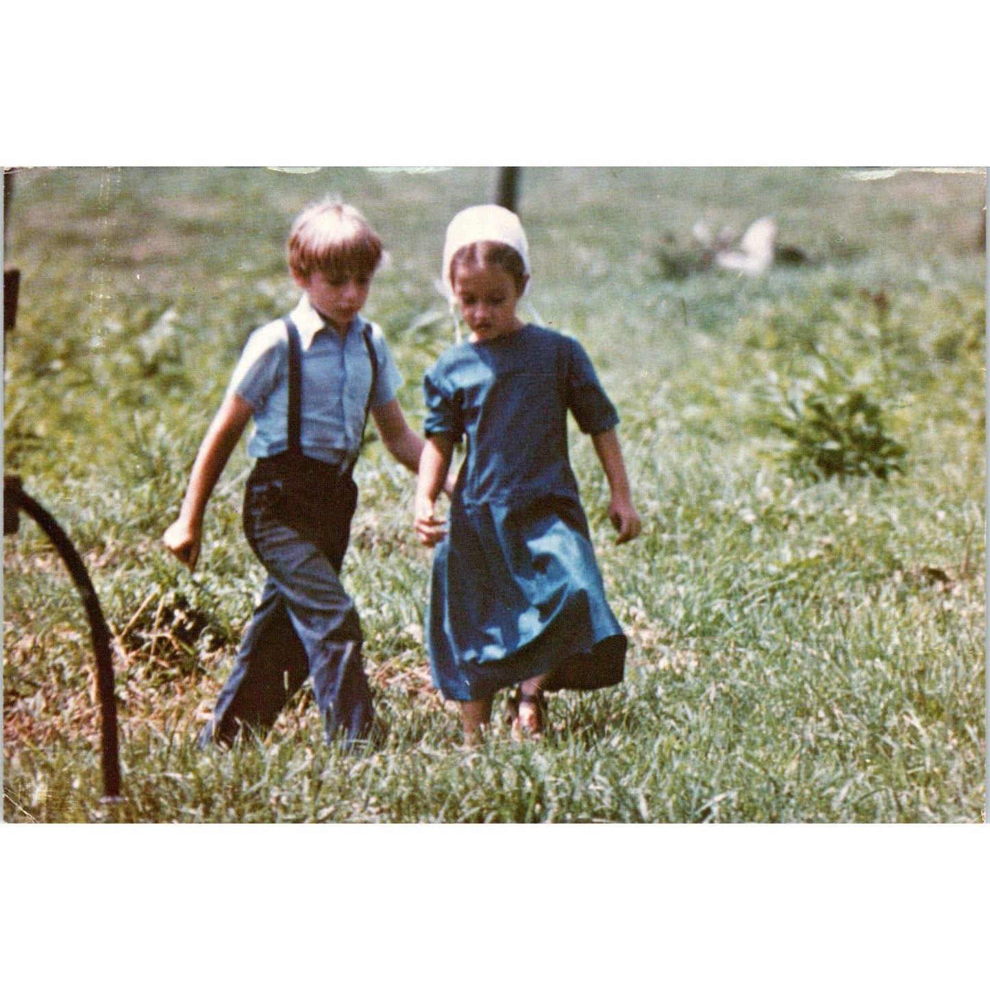 Amish Boy and Girl Pennsylvania Dutch Country Postcard PD7