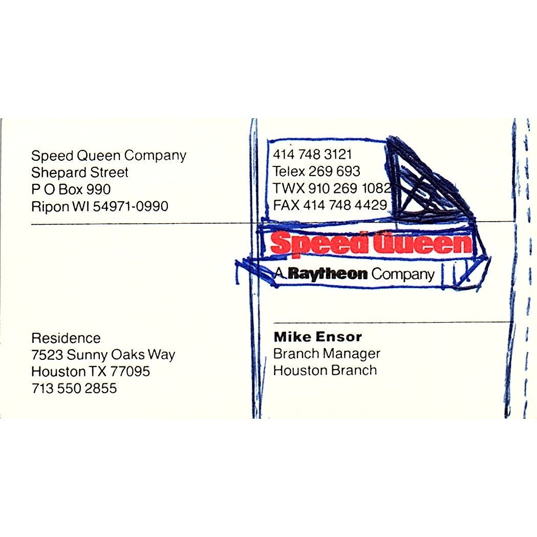 Mike Ensor Speed Queen Co Houston Vintage Business Card SC9-B7