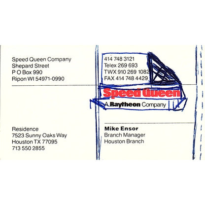 Mike Ensor Speed Queen Co Houston Vintage Business Card SC9-B7