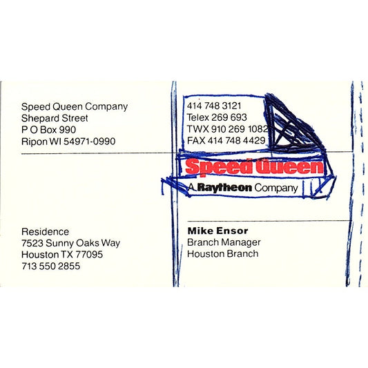 Mike Ensor Speed Queen Co Houston Vintage Business Card SC9-B7
