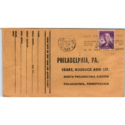 1947 Sears, Roebuck and Co Philadelphia Envelope Postal Cover AB6-TZ