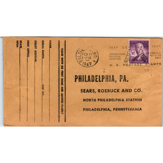 1947 Sears, Roebuck and Co Philadelphia Envelope Postal Cover AB6-TZ