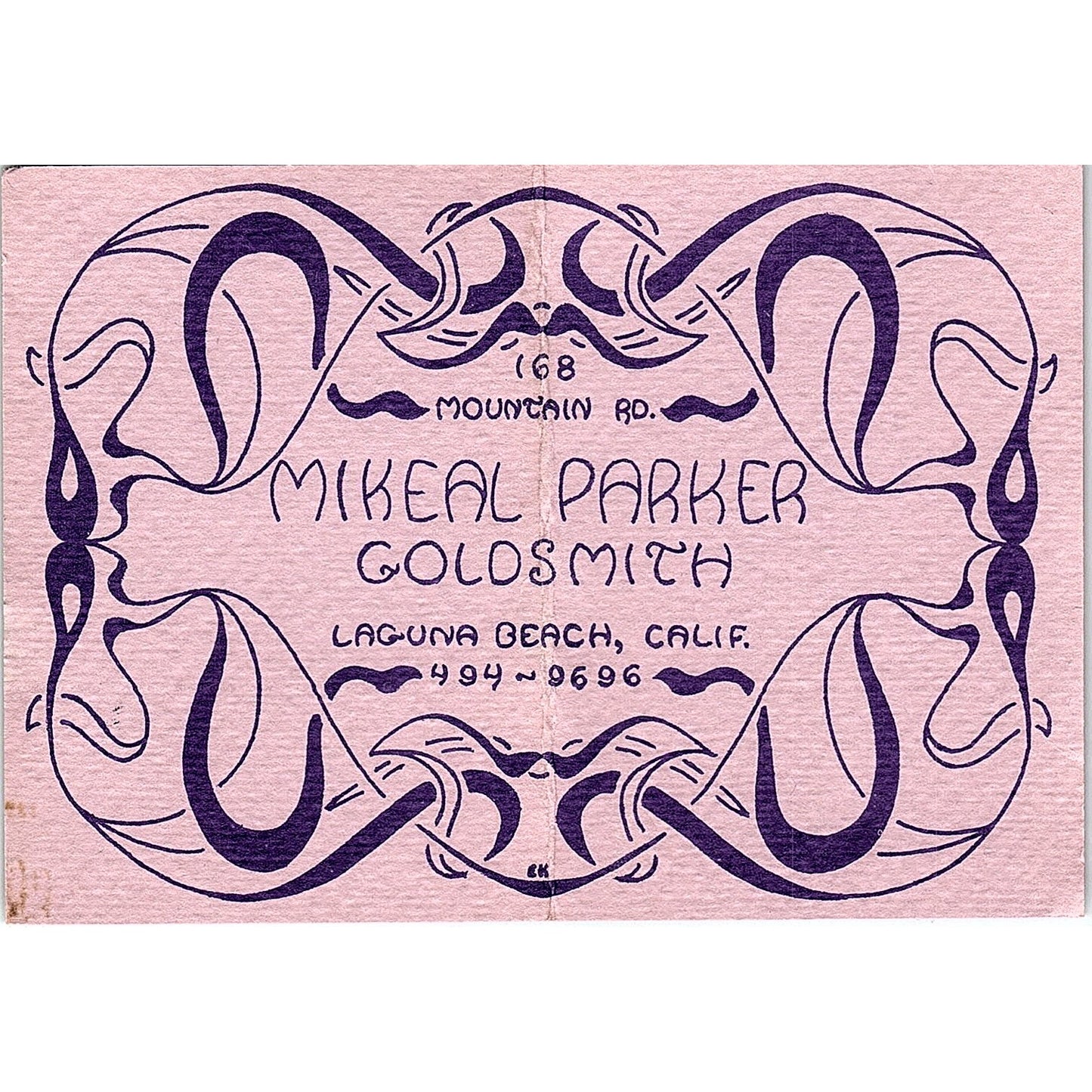 Mikeal Parker Goldsmith Laguna Beach CA Vintage Business Card ML1-6