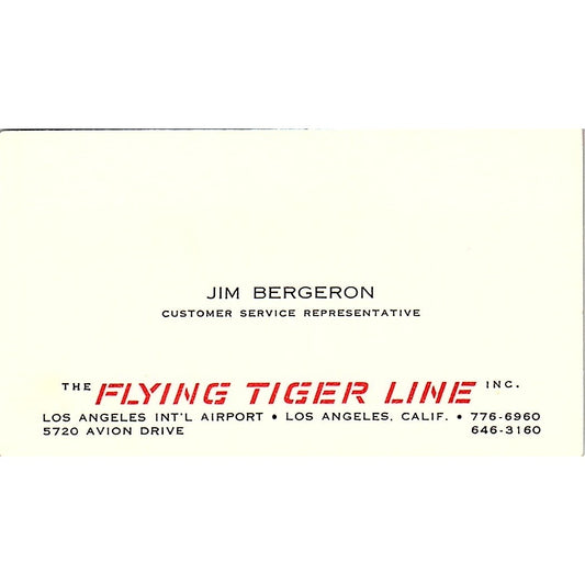 Jim Bergeron The Flying Tiger Line Los Angeles CA Vintage Business Card SE3-B16