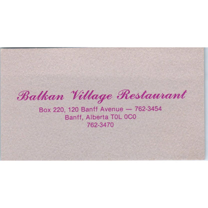 Balkan Village Restaurant Banff Alberta Vintage Business Card SD8-B6
