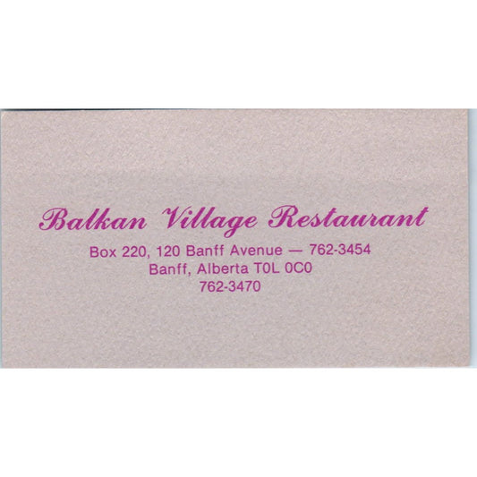 Balkan Village Restaurant Banff Alberta Vintage Business Card SD8-B6