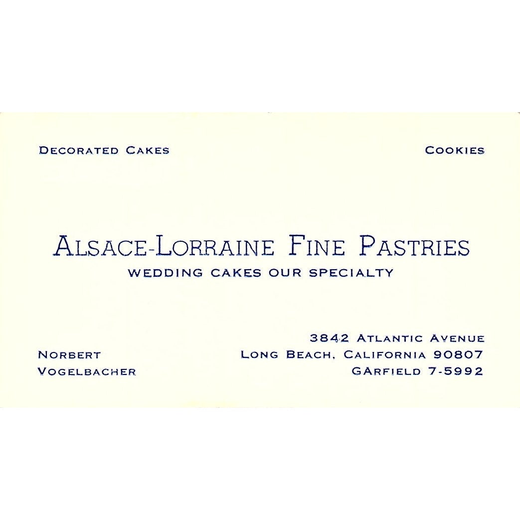 Alsace-Lorraine Pastries Norbert Vogelbacher Long Beach Business Card SD9-B11
