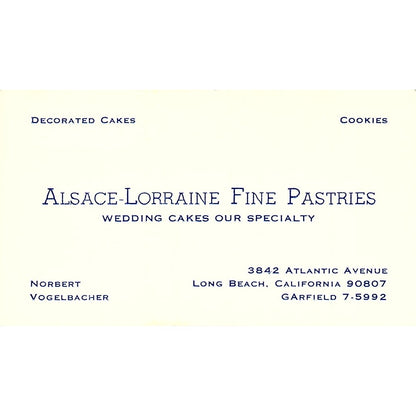 Alsace-Lorraine Pastries Norbert Vogelbacher Long Beach Business Card SD9-B11