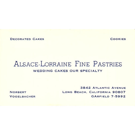 Alsace-Lorraine Pastries Norbert Vogelbacher Long Beach Business Card SD9-B11