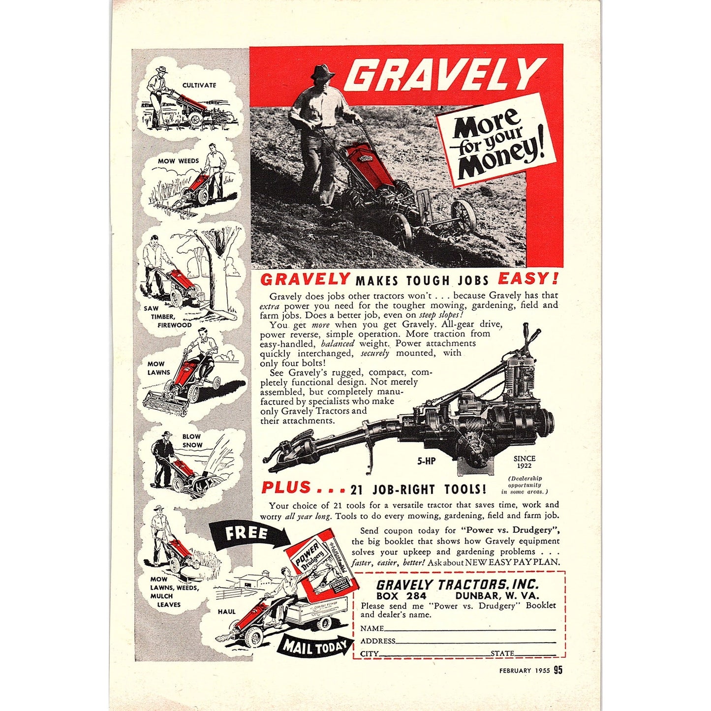 Gravely Tractors Inc Dunbar West Virginia 1955 Ad AG1-7