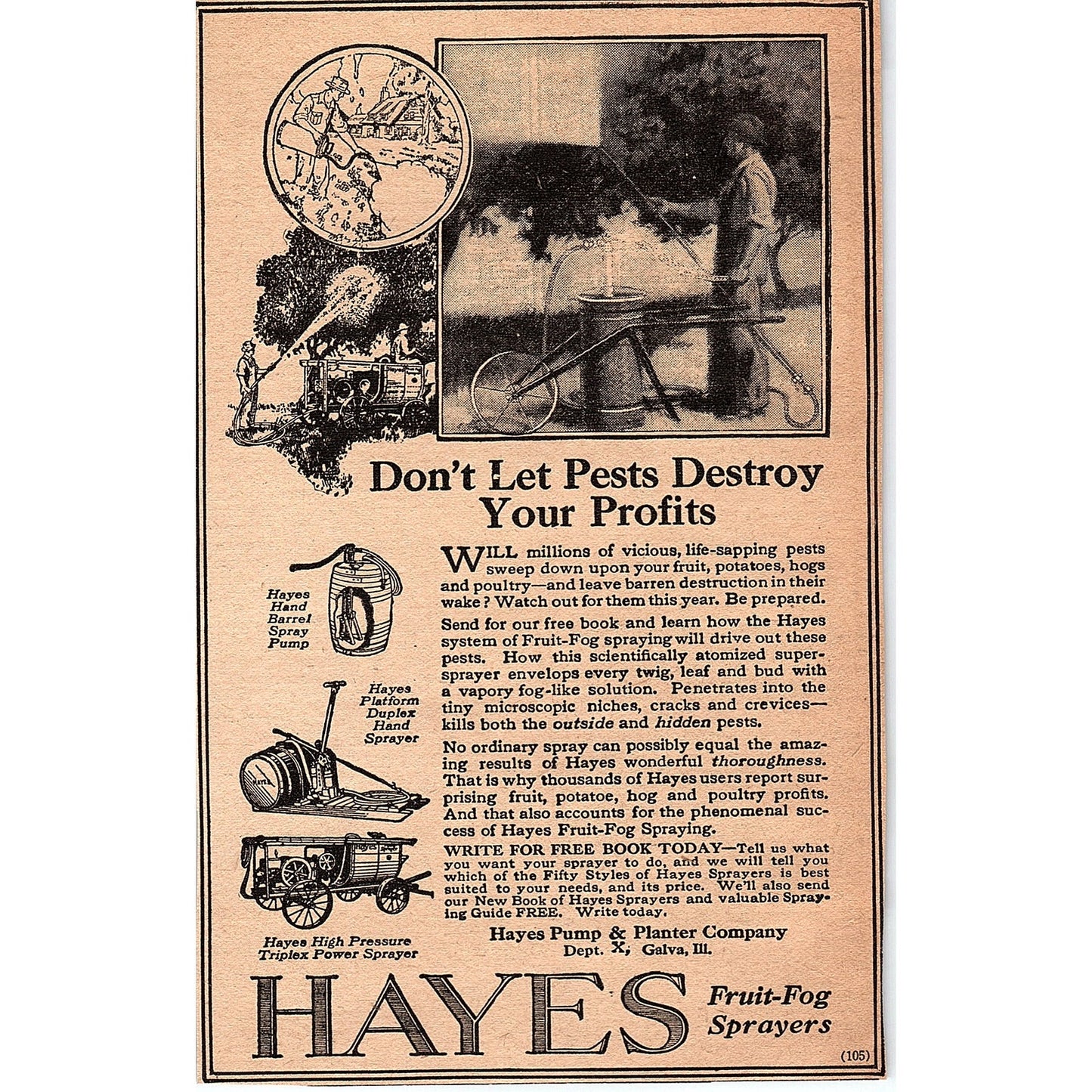 Hayes Fruit-Fog Sprayers Hayes Pump & Planter Co Galva IL 1920 Ad AG2-6